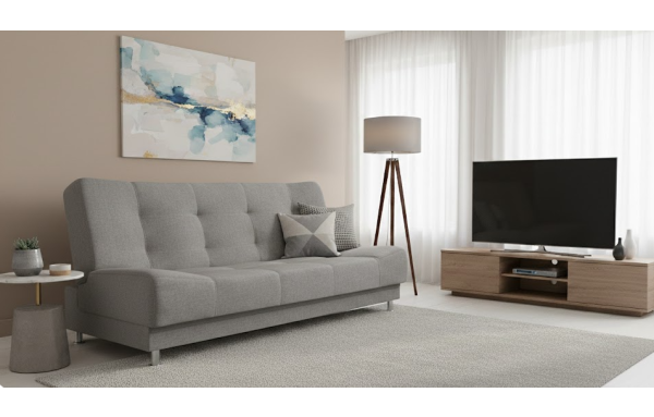 Wersalka Olivia w kolorze szarym na sprężynach z funkcją spania i pojemnikiem